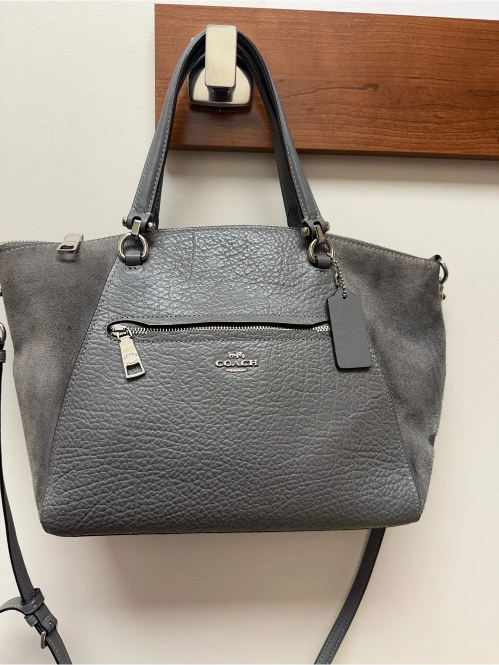 COACH Prairie Satchel 2Way Shoulder Bag Leather Suede Gray Womens Handbag